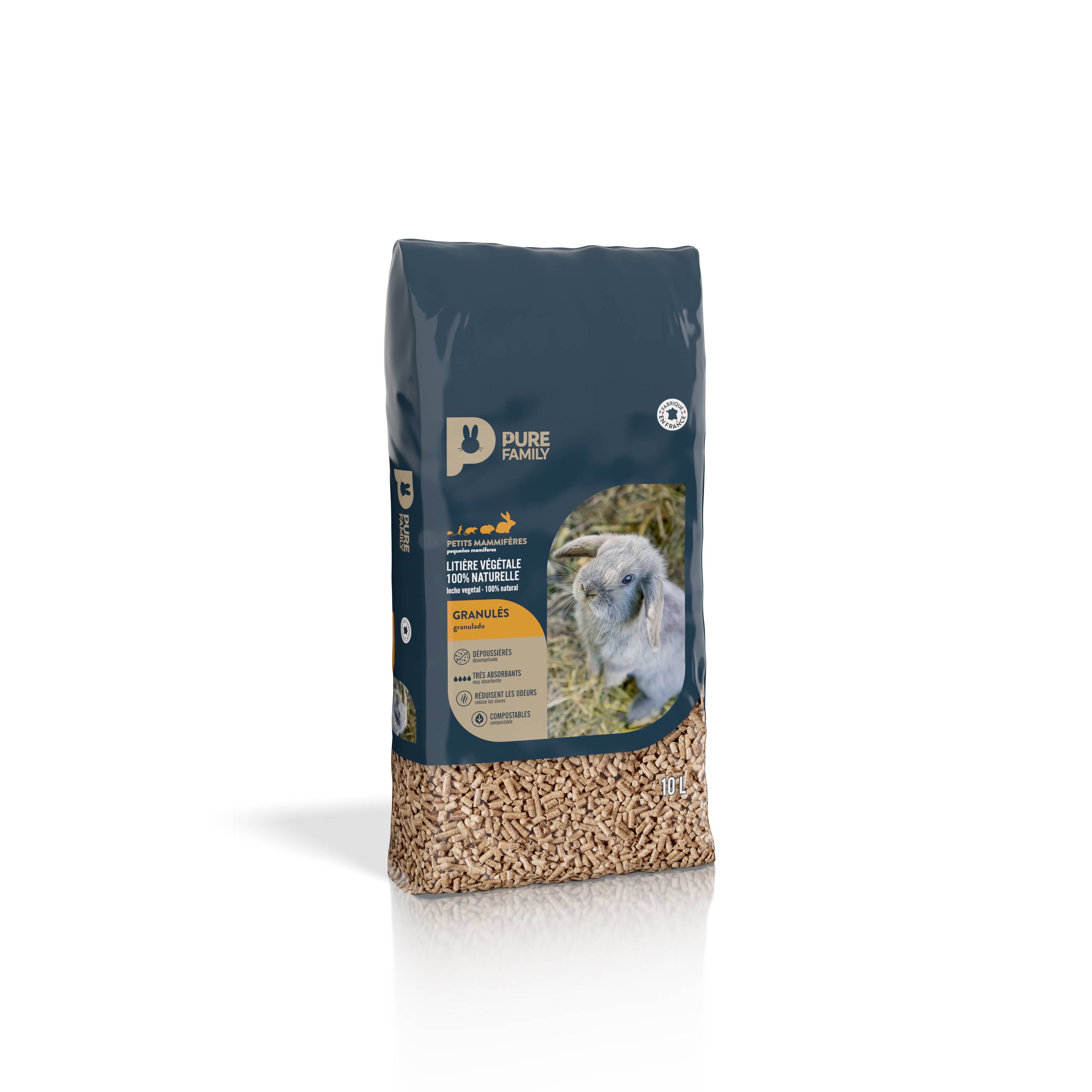 Pure Family - Litière dépoussiérée pour rongeurs granulés 10 L - Pure Family