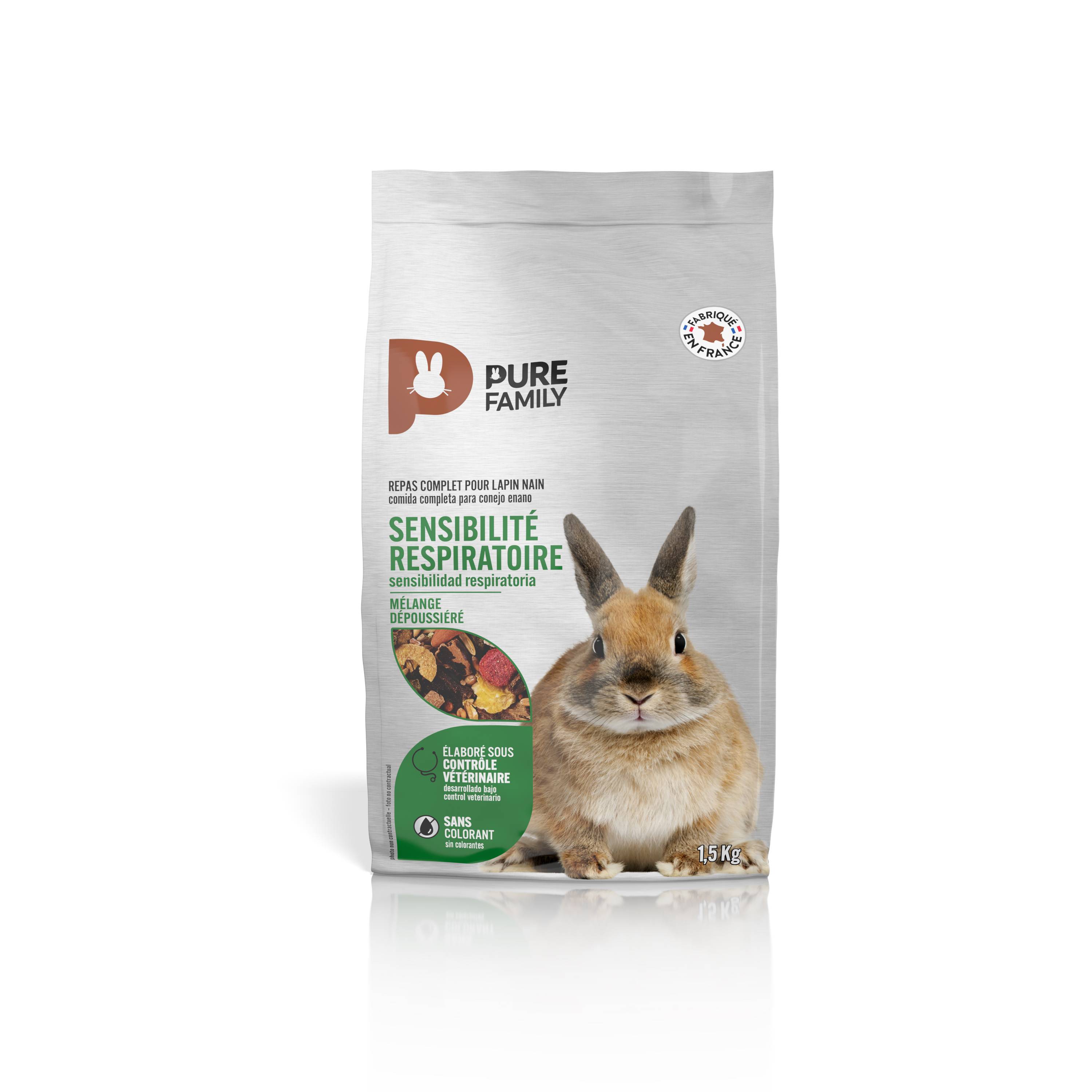 Pure Family - Aliment complet Lapin Nain 1,5 Kg Sensibilité Respiratoire - PURE FAMILY - Imagen 3