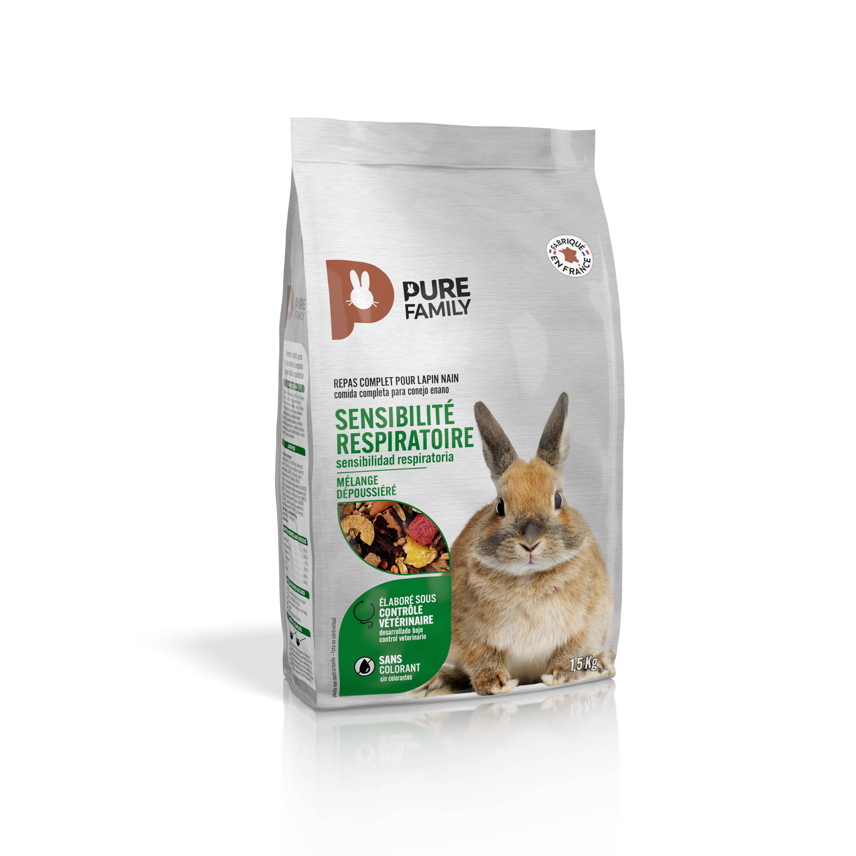 Pure Family - Aliment complet Lapin Nain 1,5 Kg Sensibilité Respiratoire - PURE FAMILY