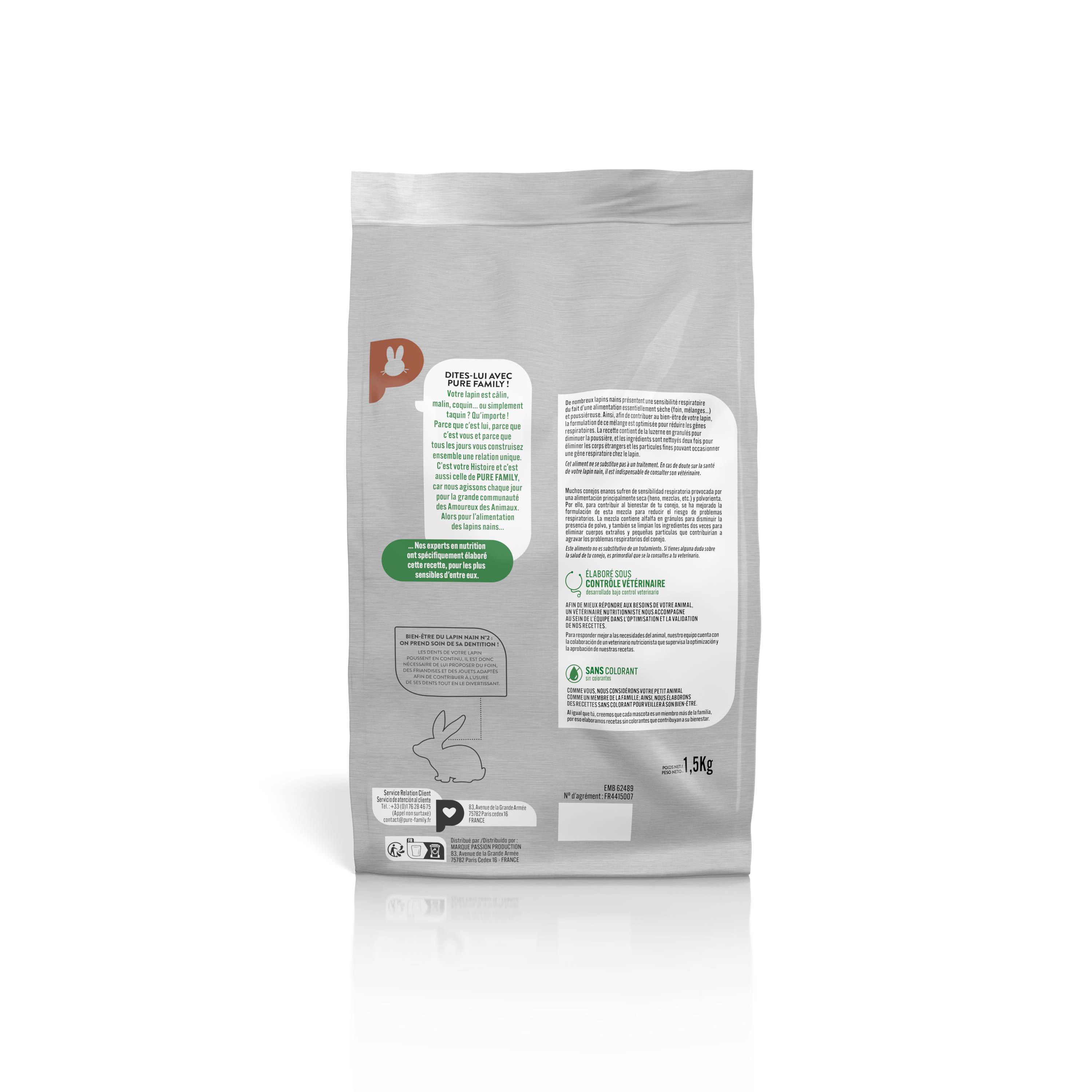 Pure Family - Aliment complet Lapin Nain 1,5 Kg Sensibilité Respiratoire - PURE FAMILY - Imagen 4