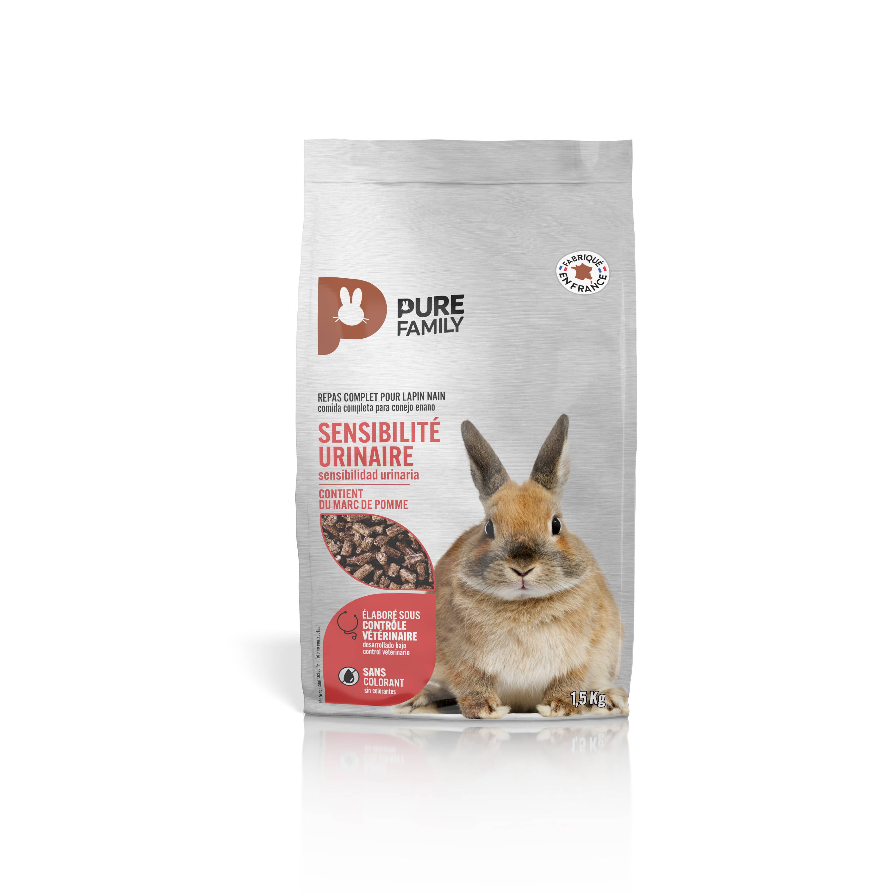Pure Family - Aliment Complet Lapin Nain Sensibilité Urinaire 1,5 Kg – PURE FAMILY - Imagen 3