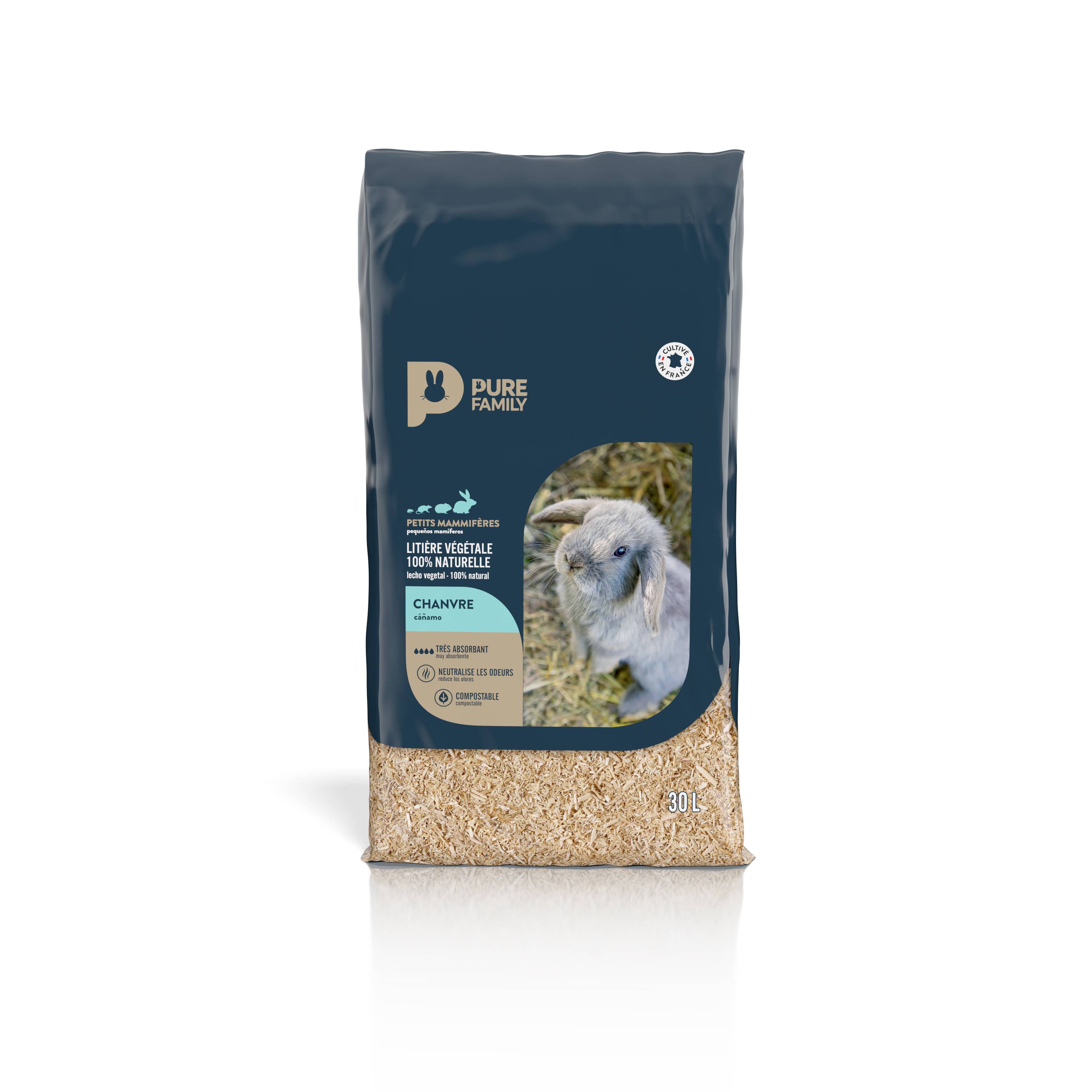 Pure Family - Litière pour rongeurs au chanvre 100% naturel 30 L - Pure Family