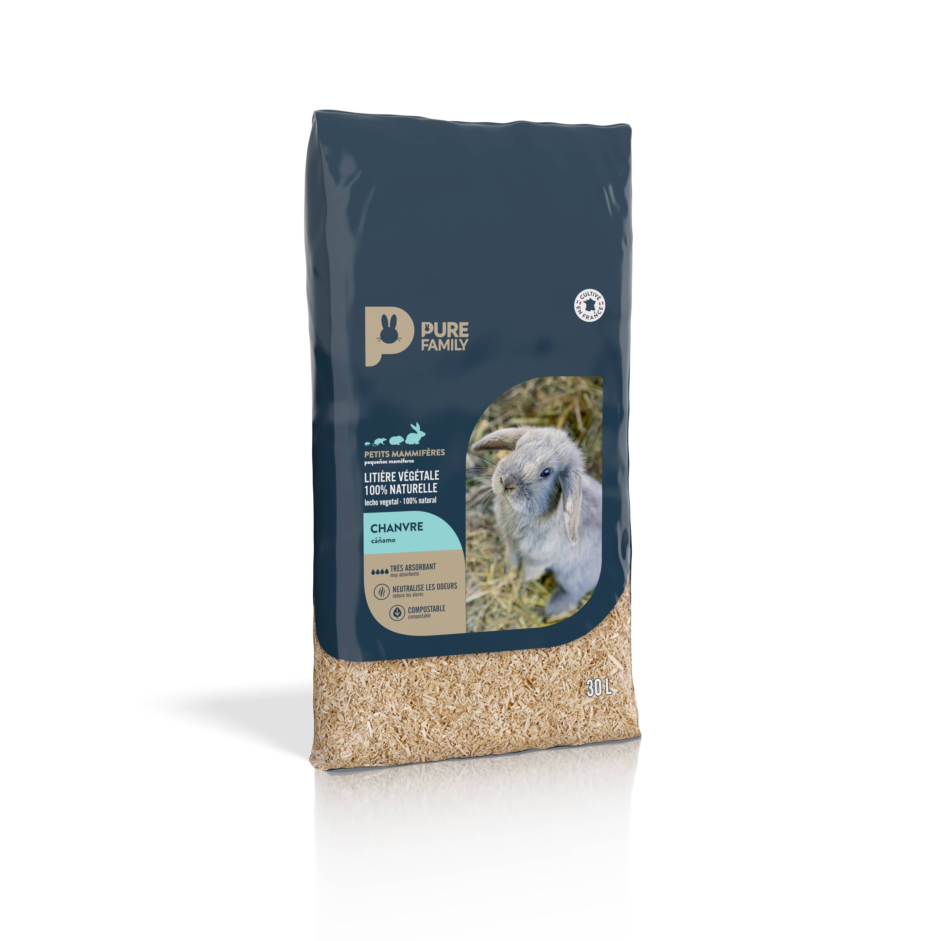 Pure Family - Litière pour rongeurs au chanvre 100% naturel 30 L - Pure Family - Imagen 2