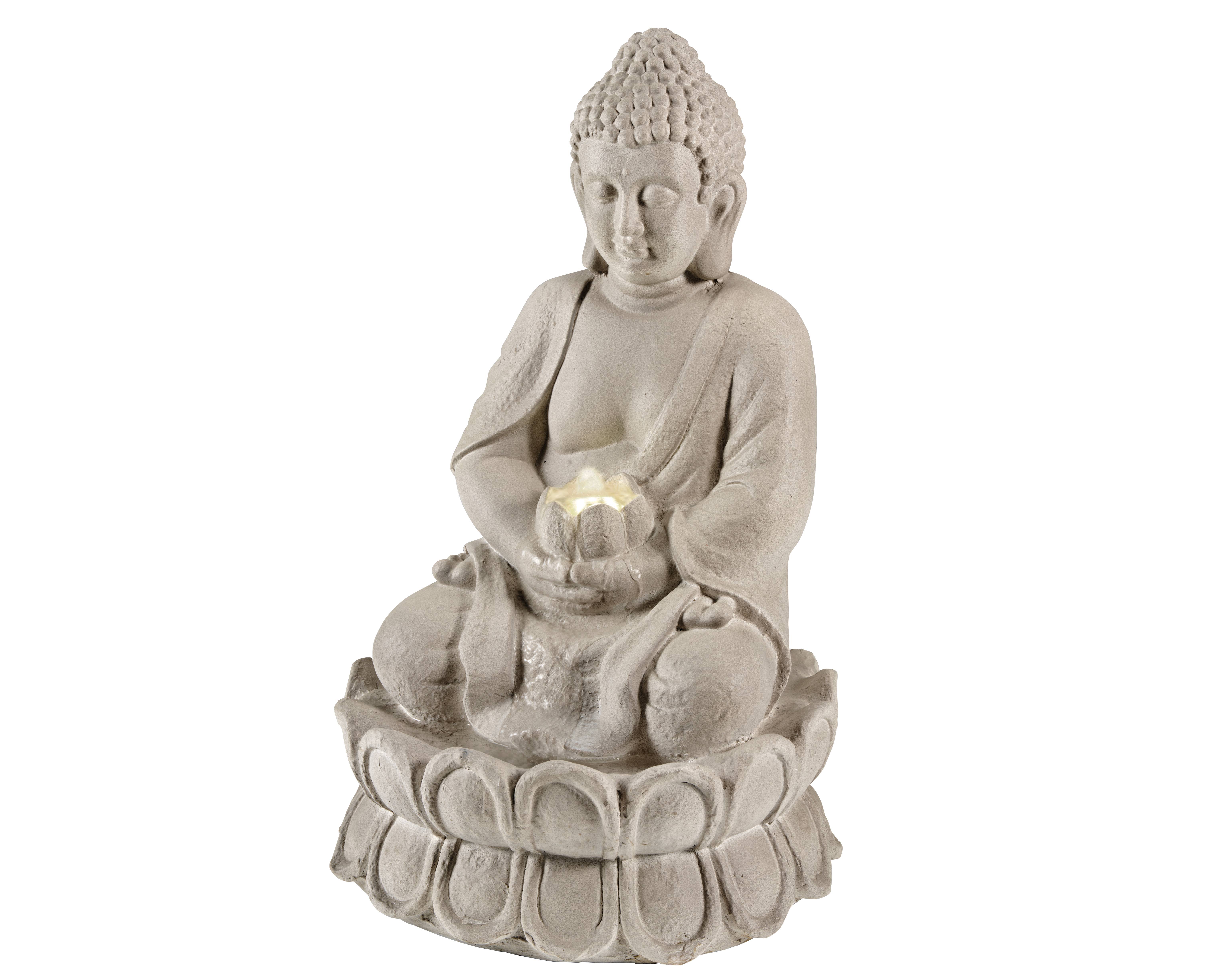 Luminéo - Fontaine bouddha assis  gris/blanc chaud L33.00-W32.50-H55.00cm