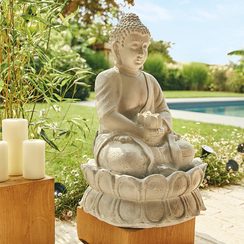 Luminéo - Fontaine bouddha assis  gris/blanc chaud L33.00-W32.50-H55.00cm - Imagen 2