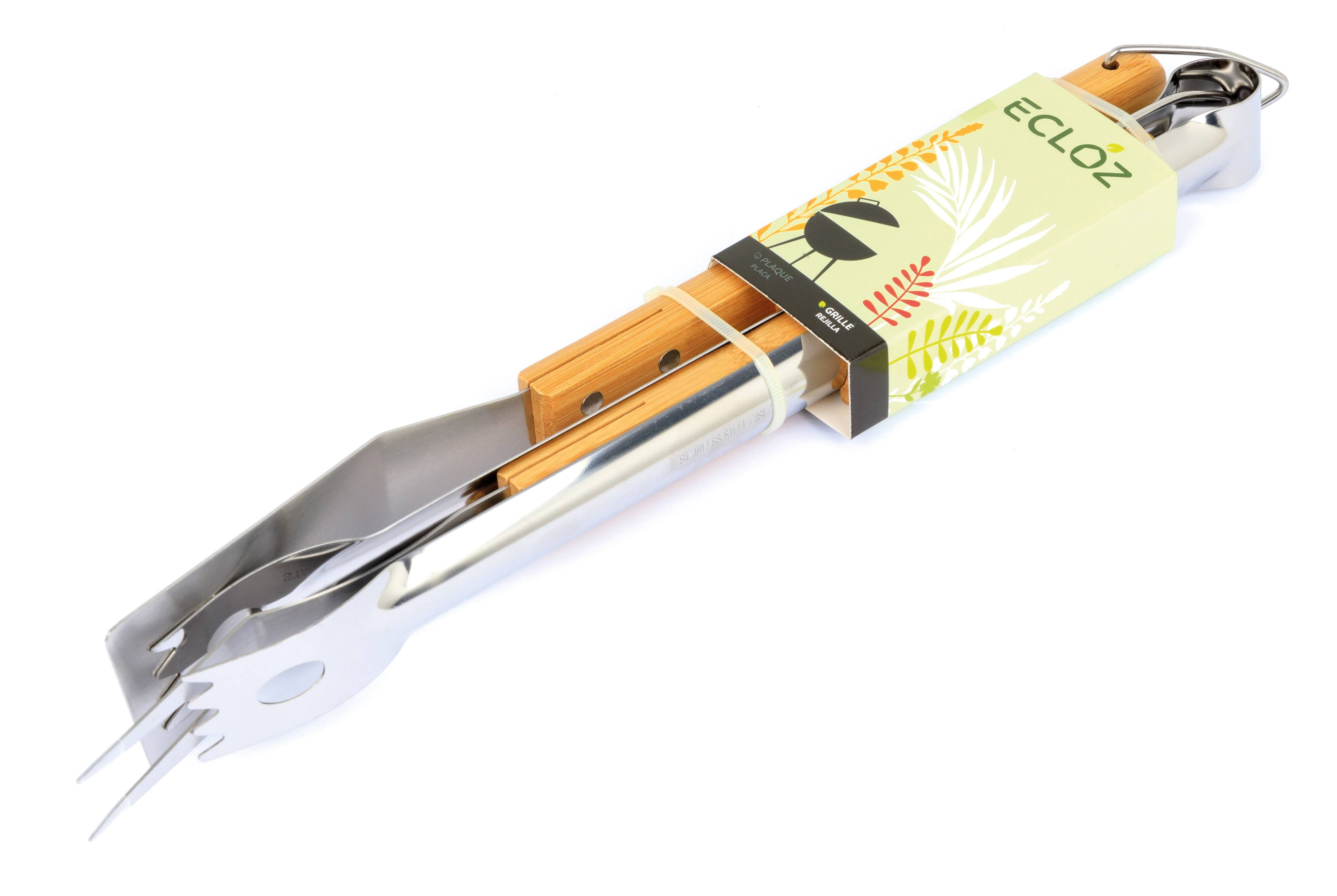 Ecloz - Lote de 3 accesorios para barbacoa de acero inoxidable con mango de bambú – ECLOZ