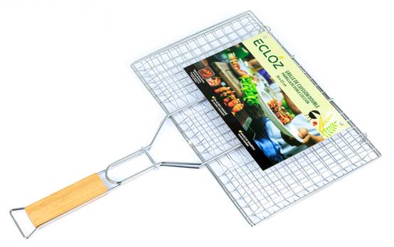 Ecloz - Grille hambugers à saucisses, brochettes 34x22 cm manche bambou