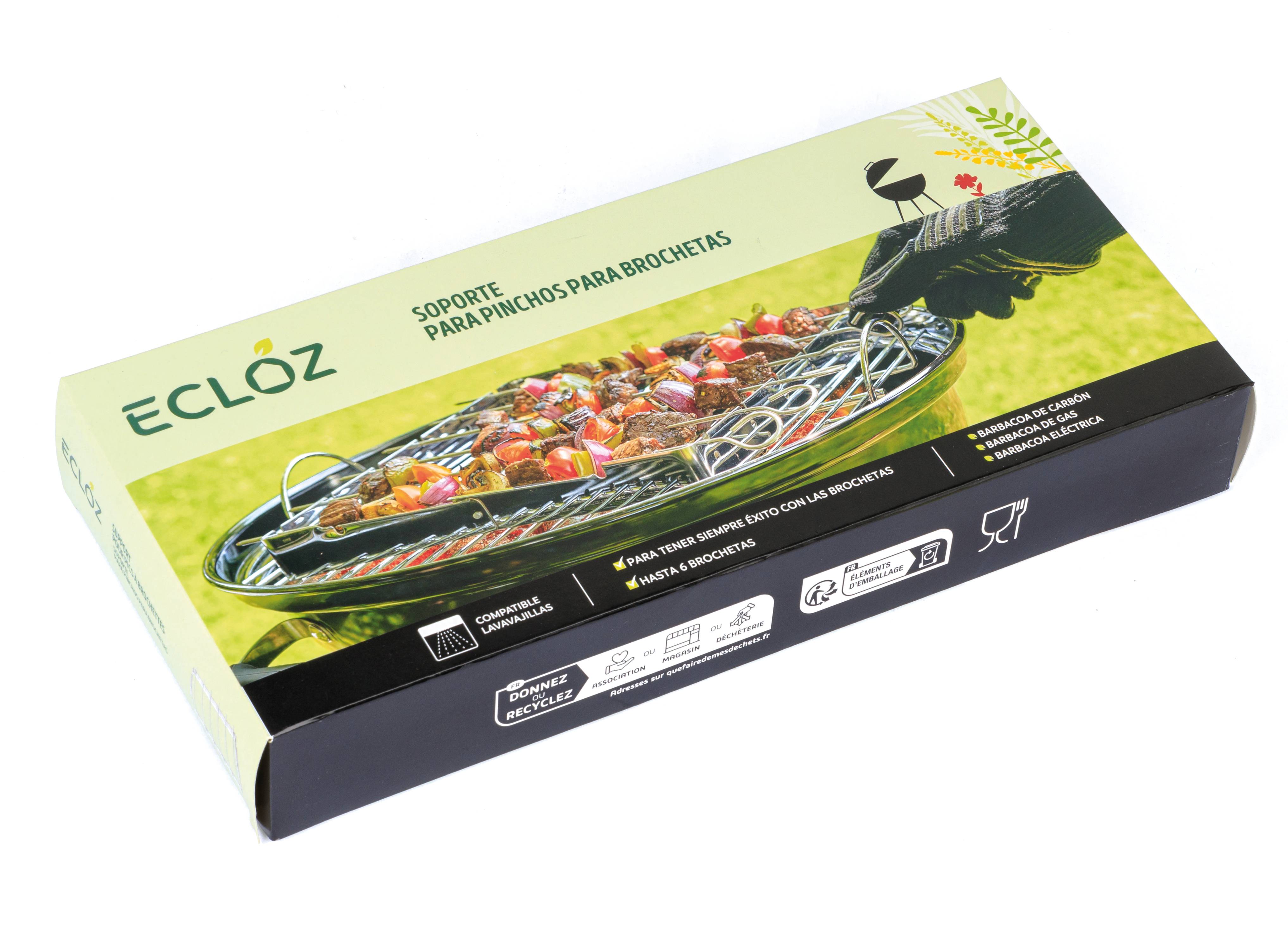 Ecloz - Porte-brochettes avec 6 brochettes en acier inoxydable - Imagen 2