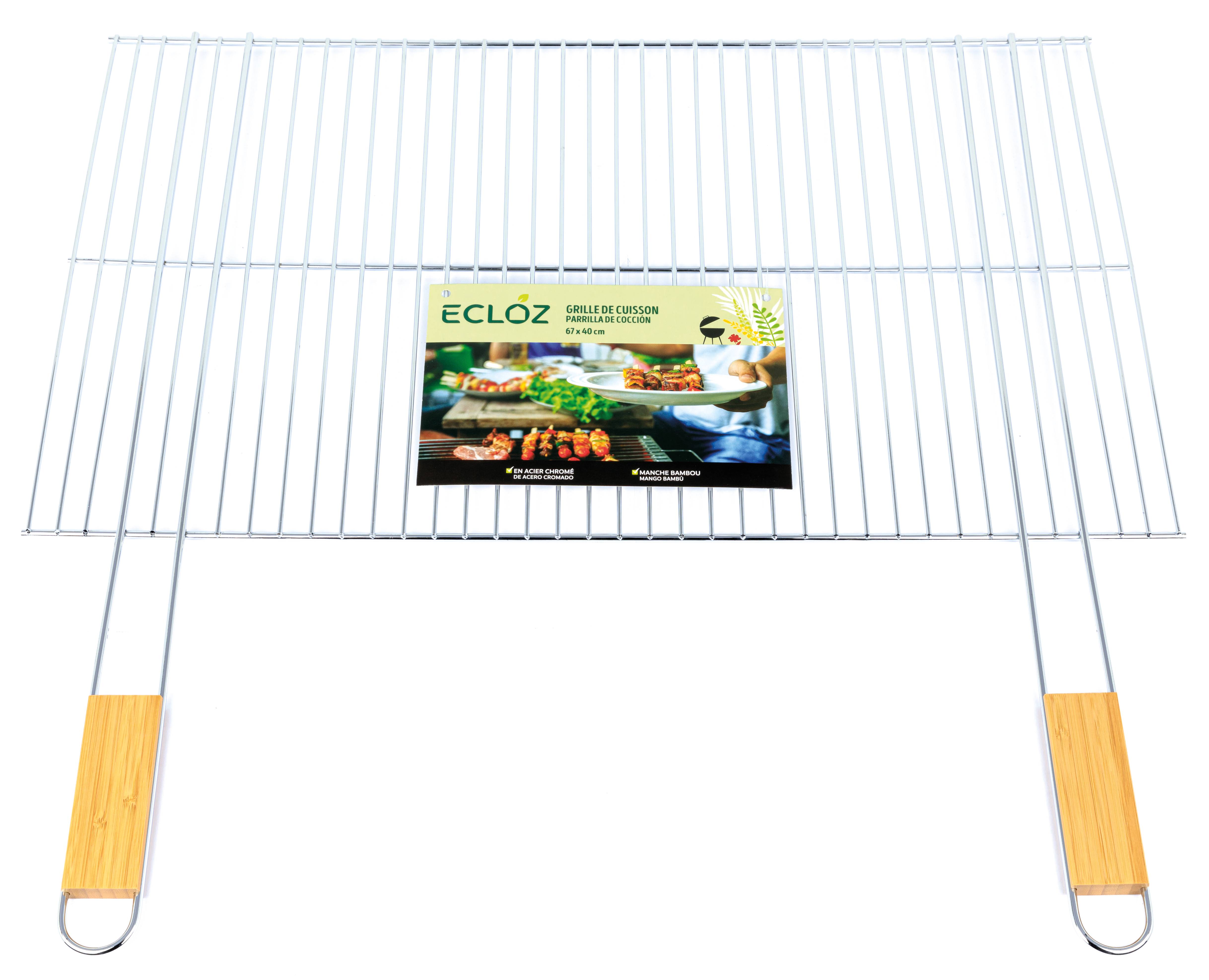 Ecloz - Grille simple 67 x 40 cm acier chromé manche bambou