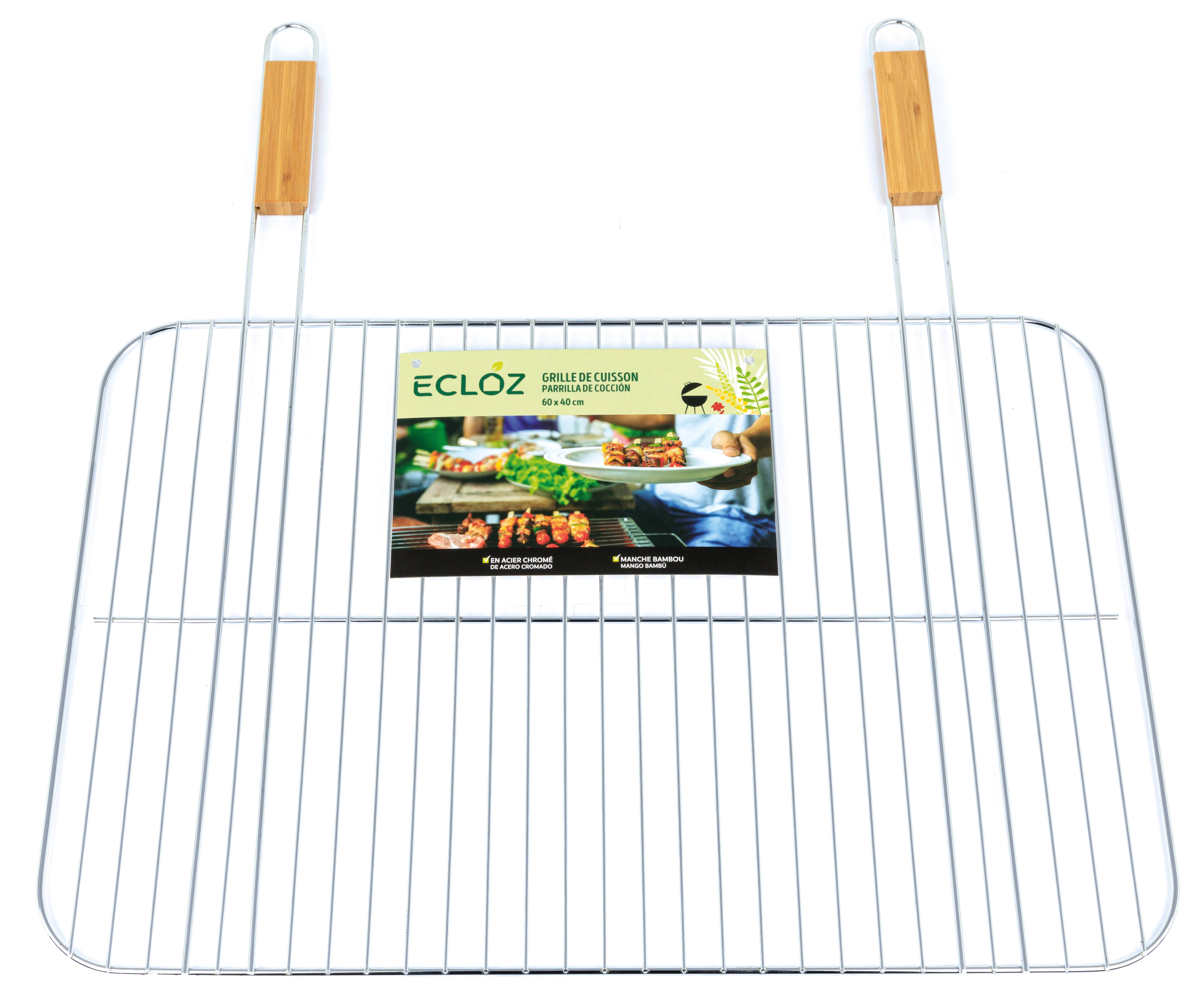 Ecloz - Grille simple barbecue acier chromé 60x40 cm manche bambou – ECLOZ