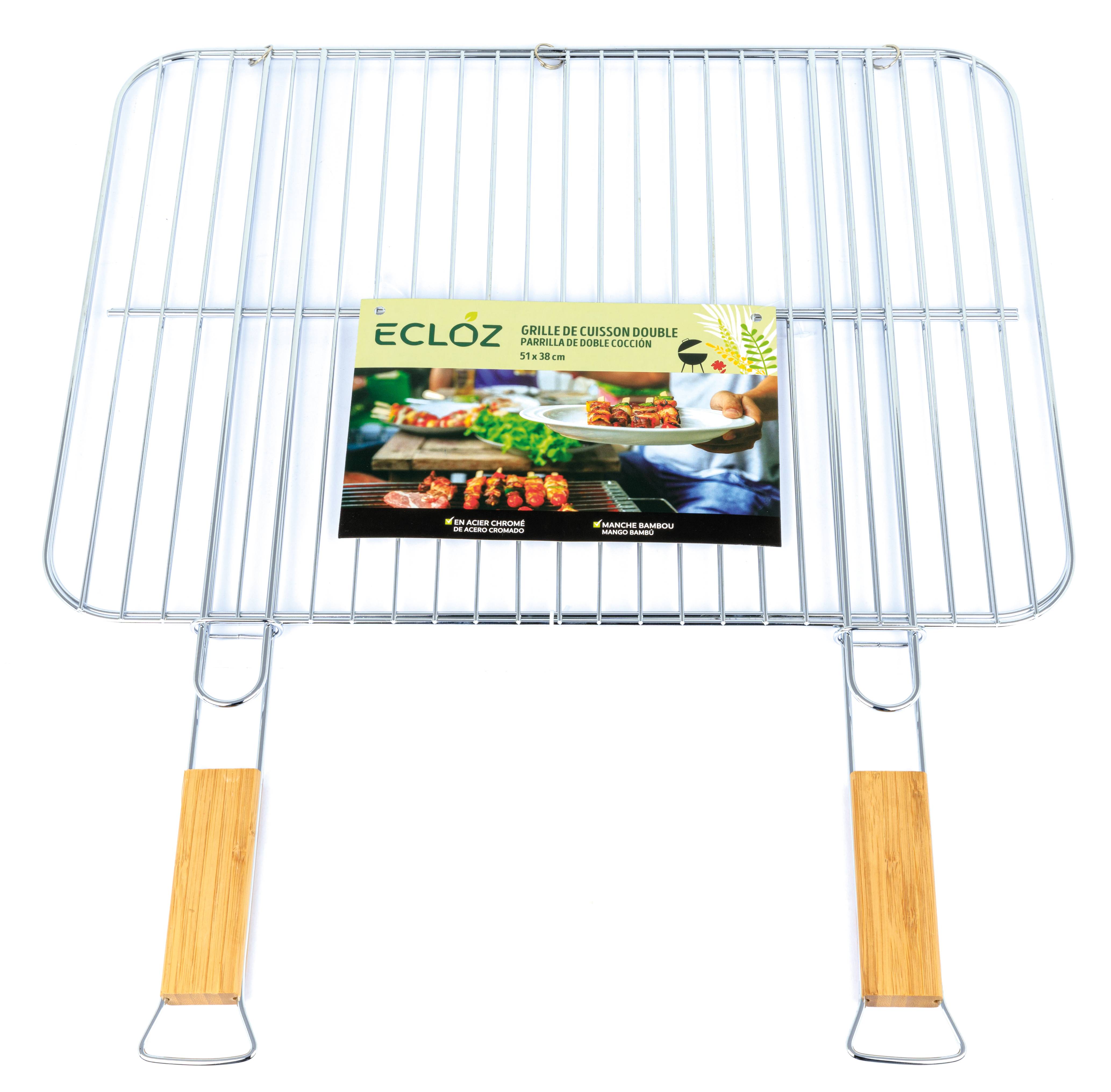 Ecloz - Double grille barbecue acier chromé poignées bambou 51 x 38 cm – ECLOZ