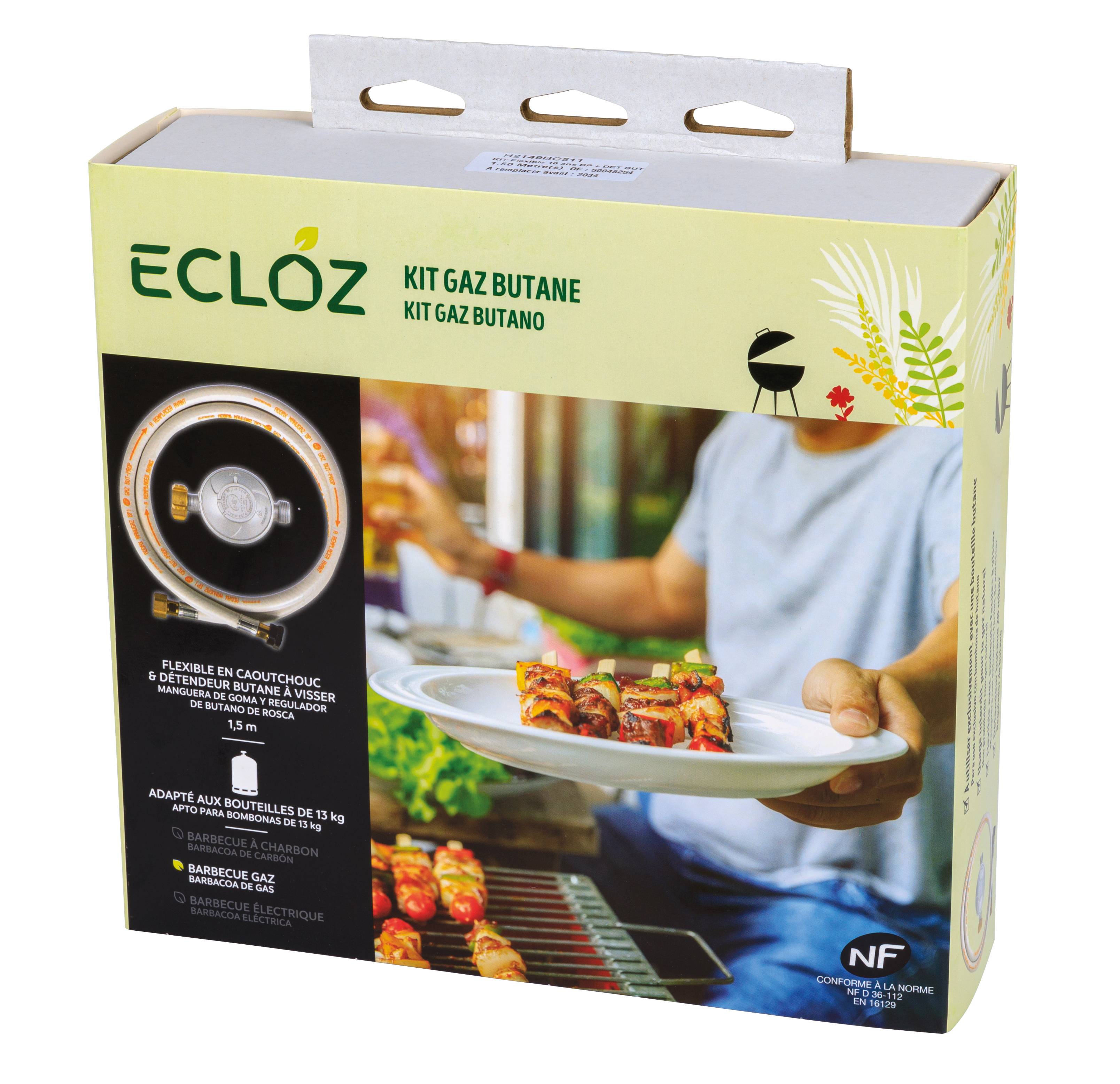 Ecloz - KIT butano Flexible LG 1M50 + regulador de butano 28 mb 1,3 kg