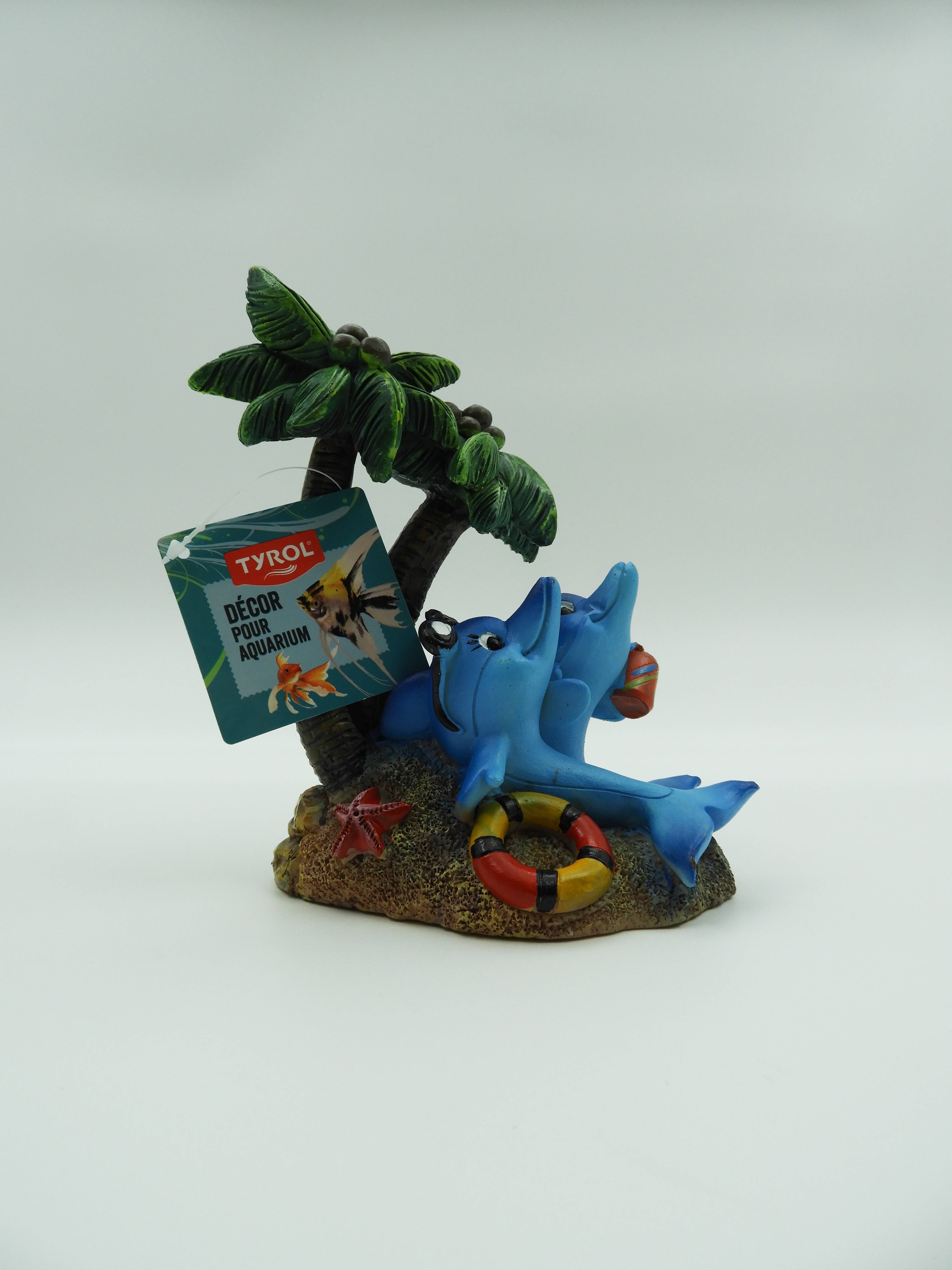 Tyrol - TYROL - Déco aquarium plage dauphin cocotier l.15 x H.17 x P.9 cm
