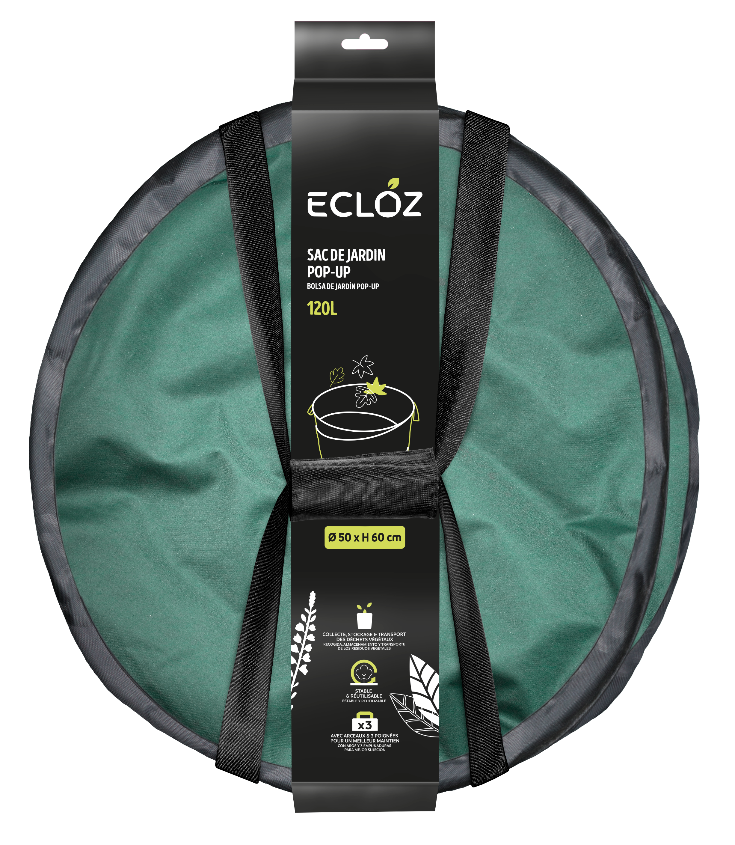 Ecloz - Sac de jardin pop-up 120 L, Ø 50 x H 60 cm - ECLOZ - Imagen 9
