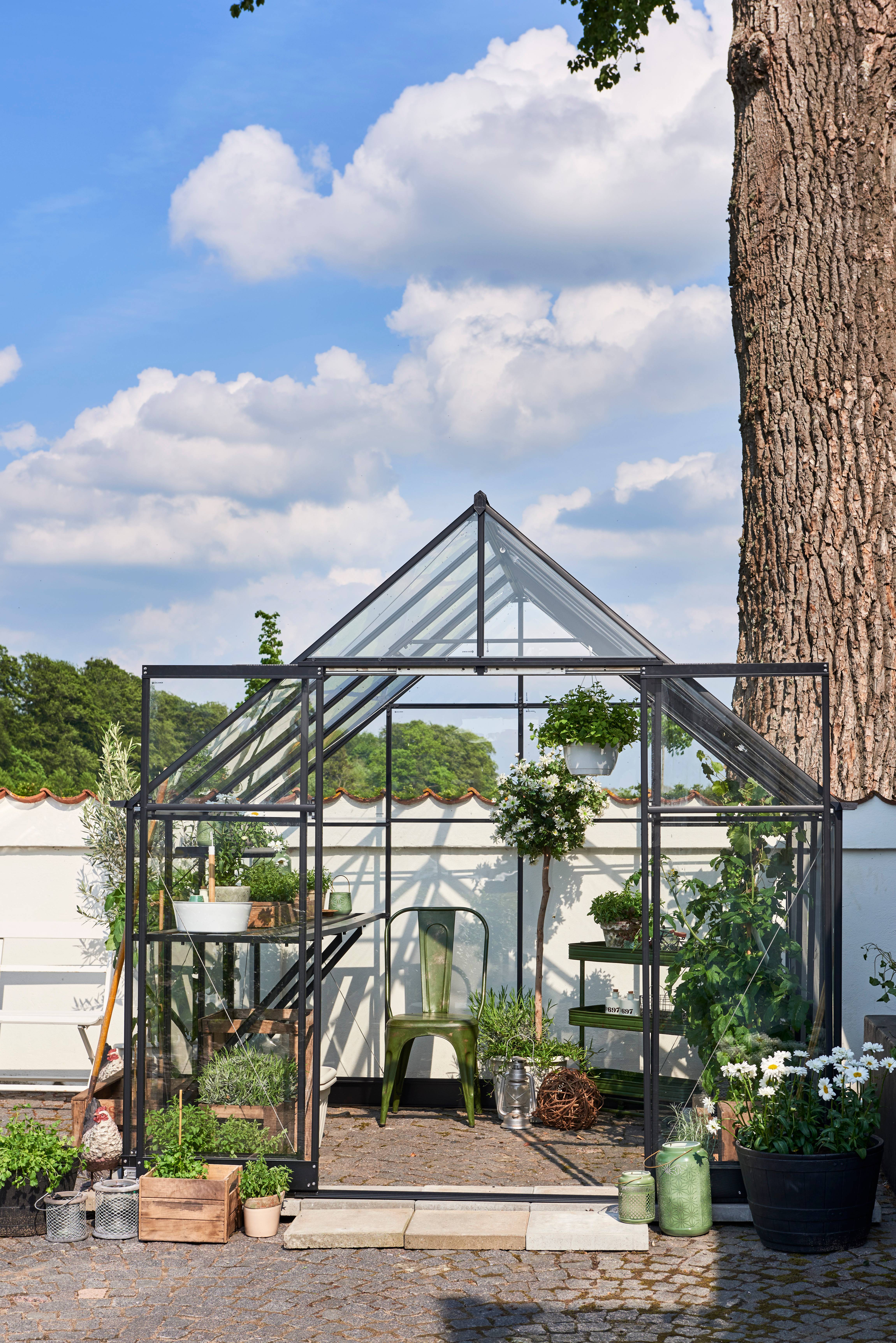 Halls - Serre de jardin verre trempé aluminium noir 6,3 m² Qube 8 - Halls