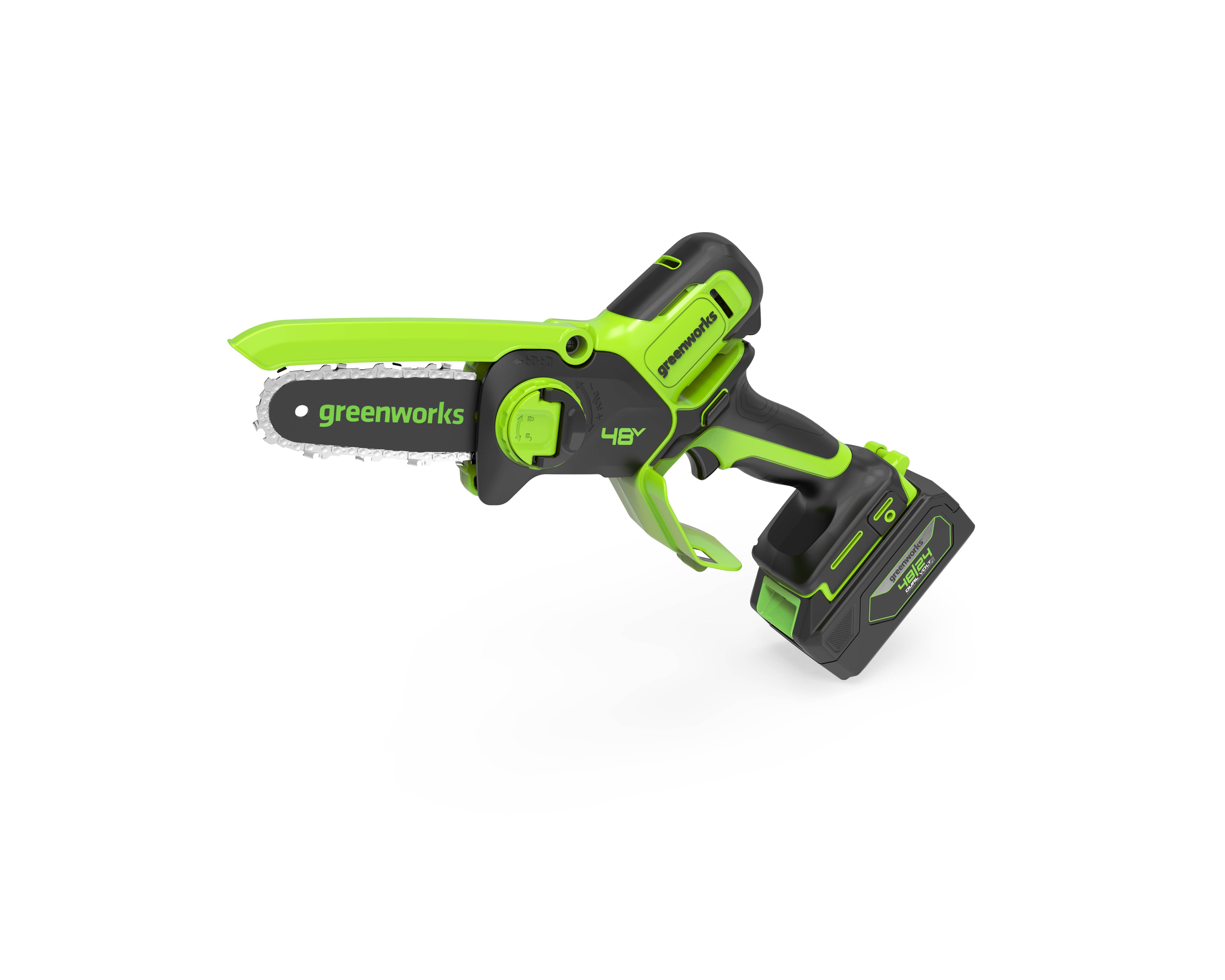 Greenworks - Elagueuse de jardin 10cm 48V 3 chaînes, housse, huile - GREENWORKS