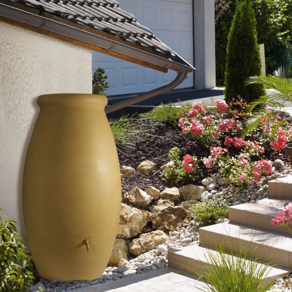 Belli - Récupérateur d'eau de pluie 500L robinet et collecteur inclus jarre PVC beige  – BELLI