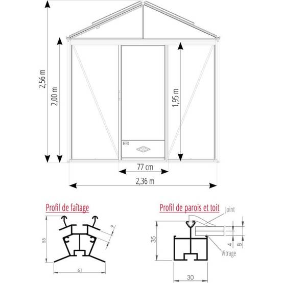 LAMS - Serre de jardin verre trempé aluminium anthracite 7,3 m² Luxia avec embase - Lams - Image 6