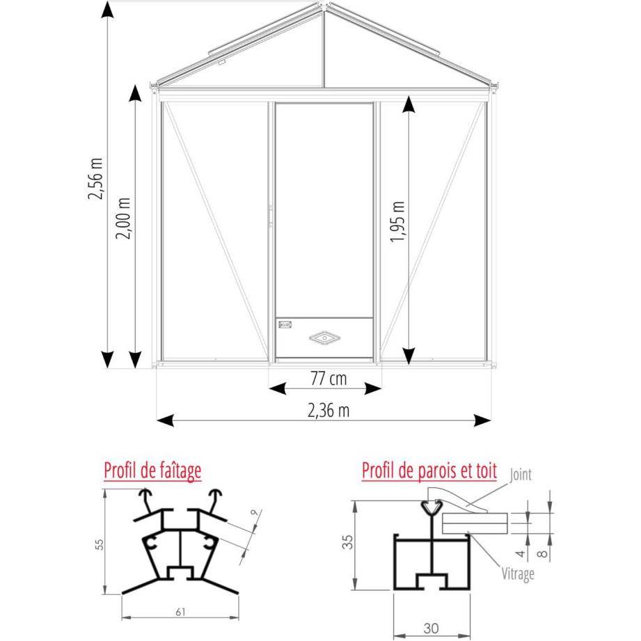 LAMS - Serre de jardin verre trempé aluminium anthracite 7,3 m² Luxia avec embase - Lams - Image 6