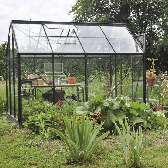 LAMS - Serre de jardin verre trempé aluminium anthracite 4,9 m² Allium avec embase - Lams - Image 6