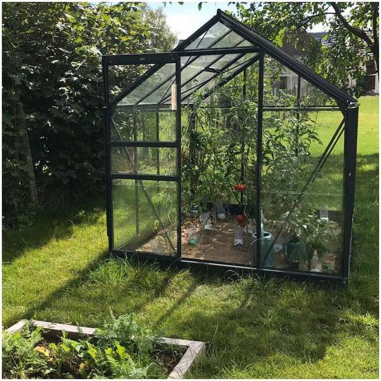 LAMS - Serre de jardin verre trempé aluminium anthracite 4,9 m² Allium avec embase - Lams - Image 1