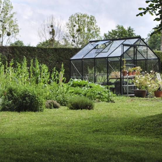 LAMS - Serre de jardin verre trempé aluminium anthracite 4,9 m² Allium avec embase - Lams - Image 3