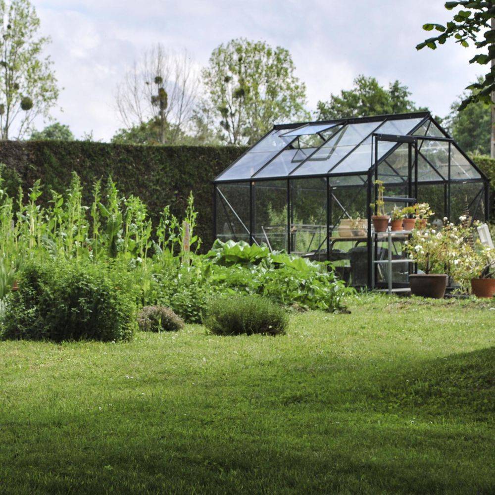 LAMS - Serre de jardin verre trempé aluminium anthracite 4,9 m² Allium avec embase - Lams - Image 3