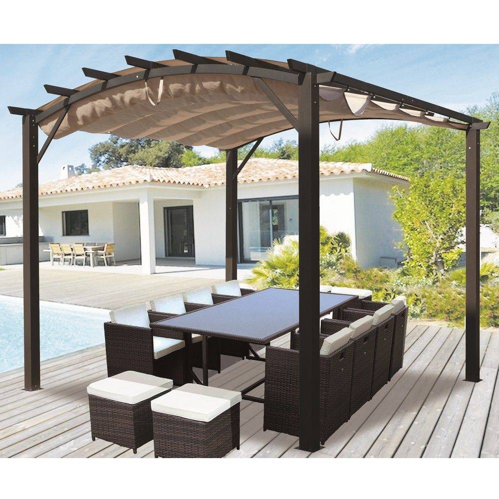 Pergola autoportante aluminium + toile coulissante 3,4 x 3,3 M - Image 1