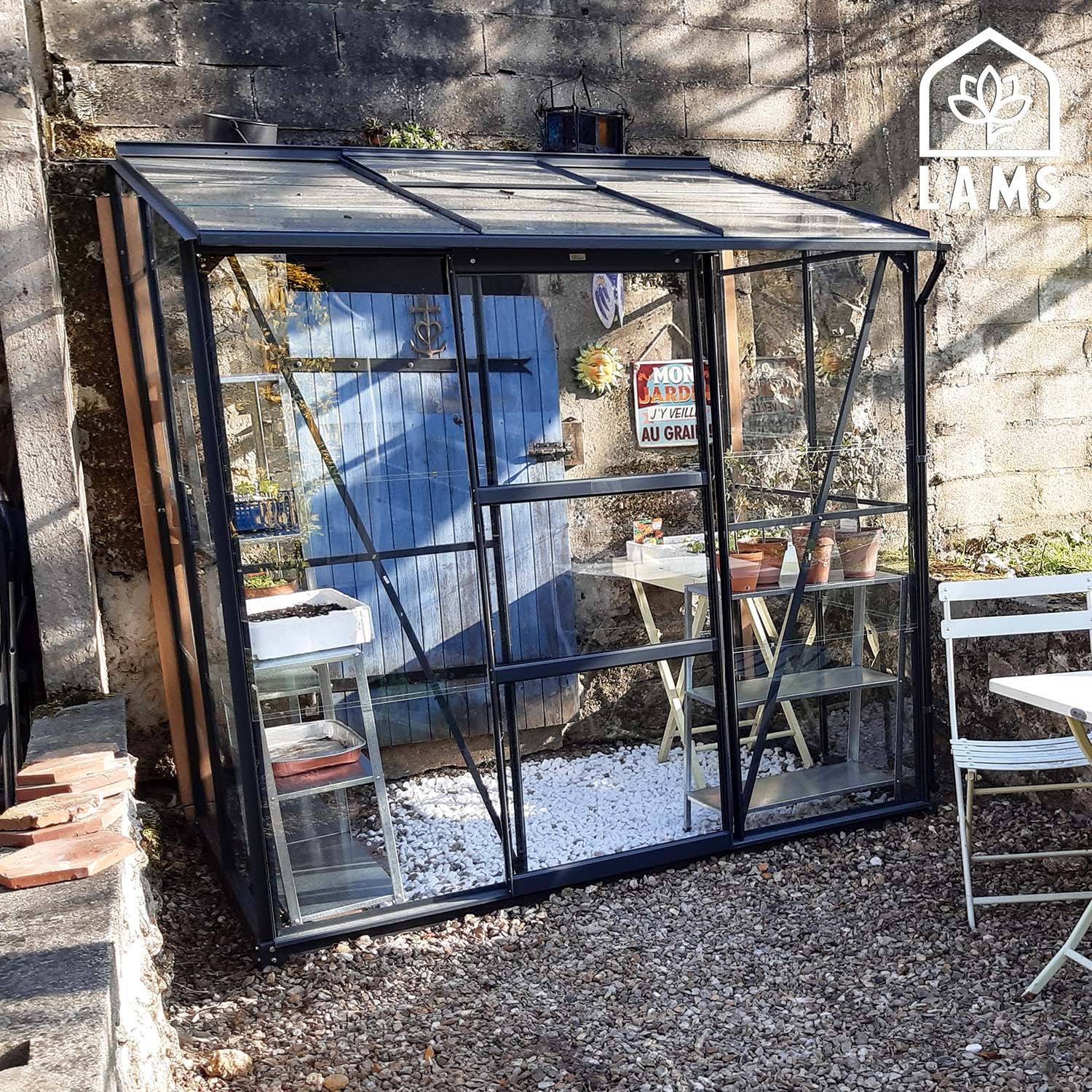 Serre de jardin adossée verre trempé aluminium LAMS - Image 1