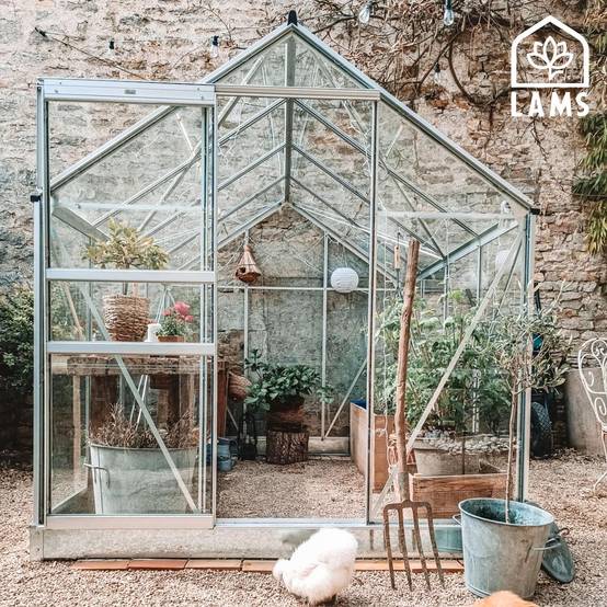 LAMS - Serre de jardin verre trempé aluminium brut 4,9 m² Allium avec embase - Lams - Image 7