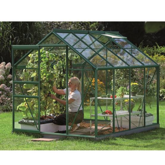 LAMS - Serre de jardin verre trempé aluminium vert 4,9 m² Allium avec embase - Lams - Image 1