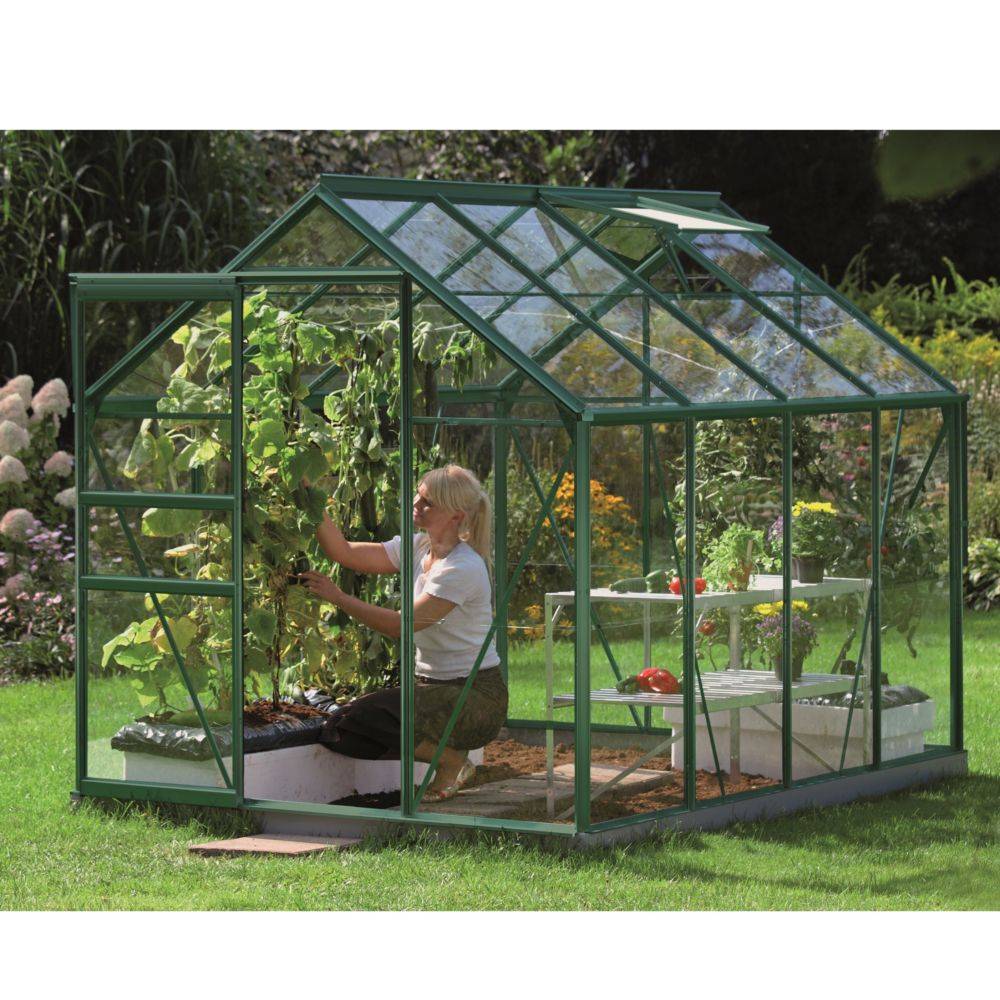 LAMS - Serre de jardin verre trempé aluminium vert 4,9 m² Allium avec embase - Lams - Image 1