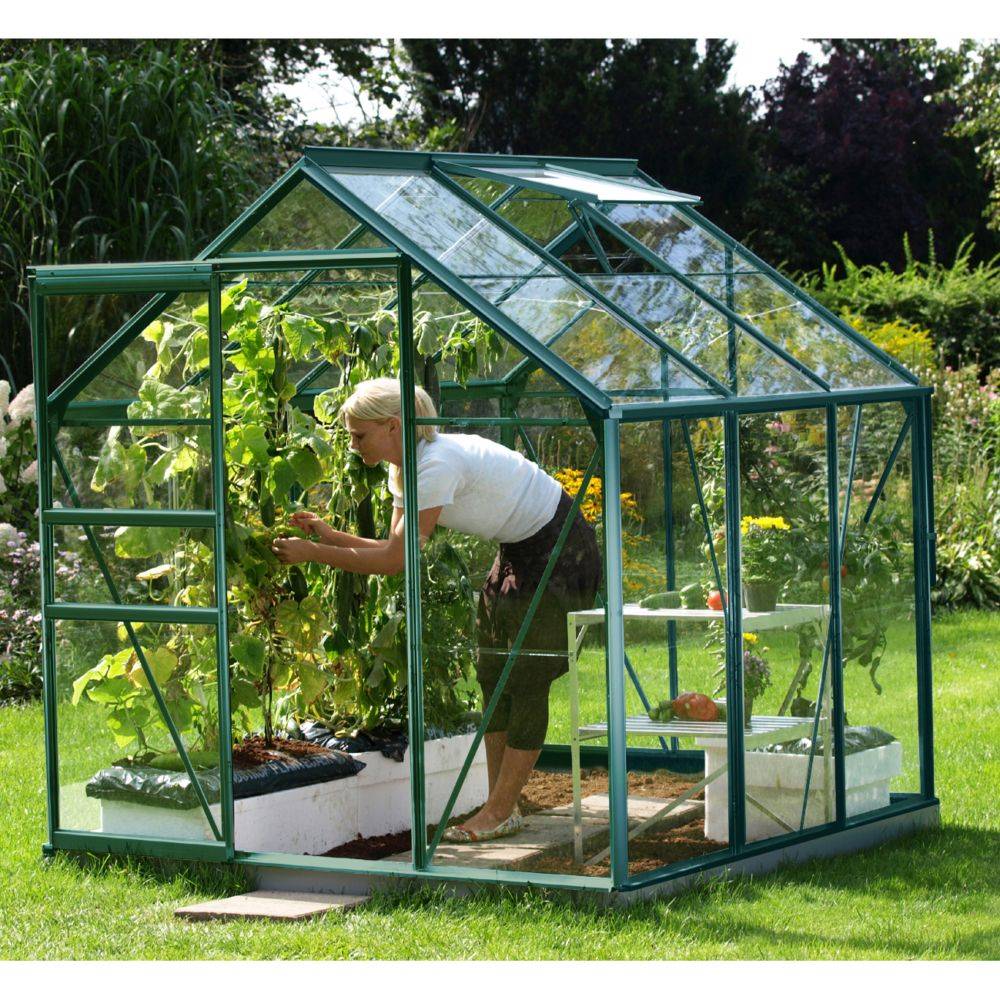 LAMS - Serre de jardin verre trempé aluminium vert 3,7 m² Allium avec embase - Lams - Image 1