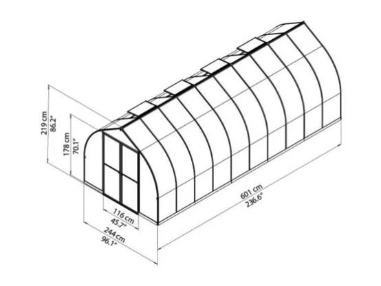 Canopia by Palram - Serre de Jardin Polycarbonate Double Paroi Argent 14,27 m² 601 x 244 x 219 cm - PALRAM - Image 2