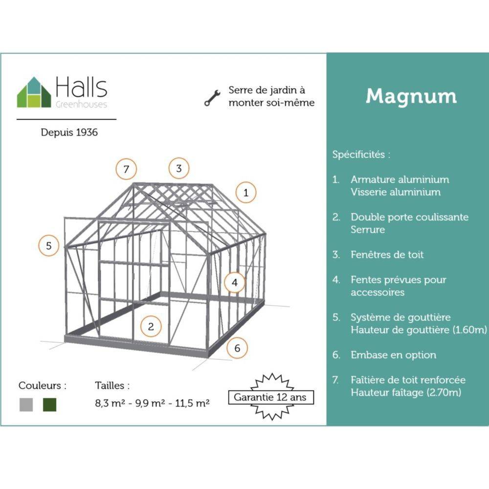 Serre polycarbonate Magnum aluminium 9,90 m² + embase - Halls - Image 2