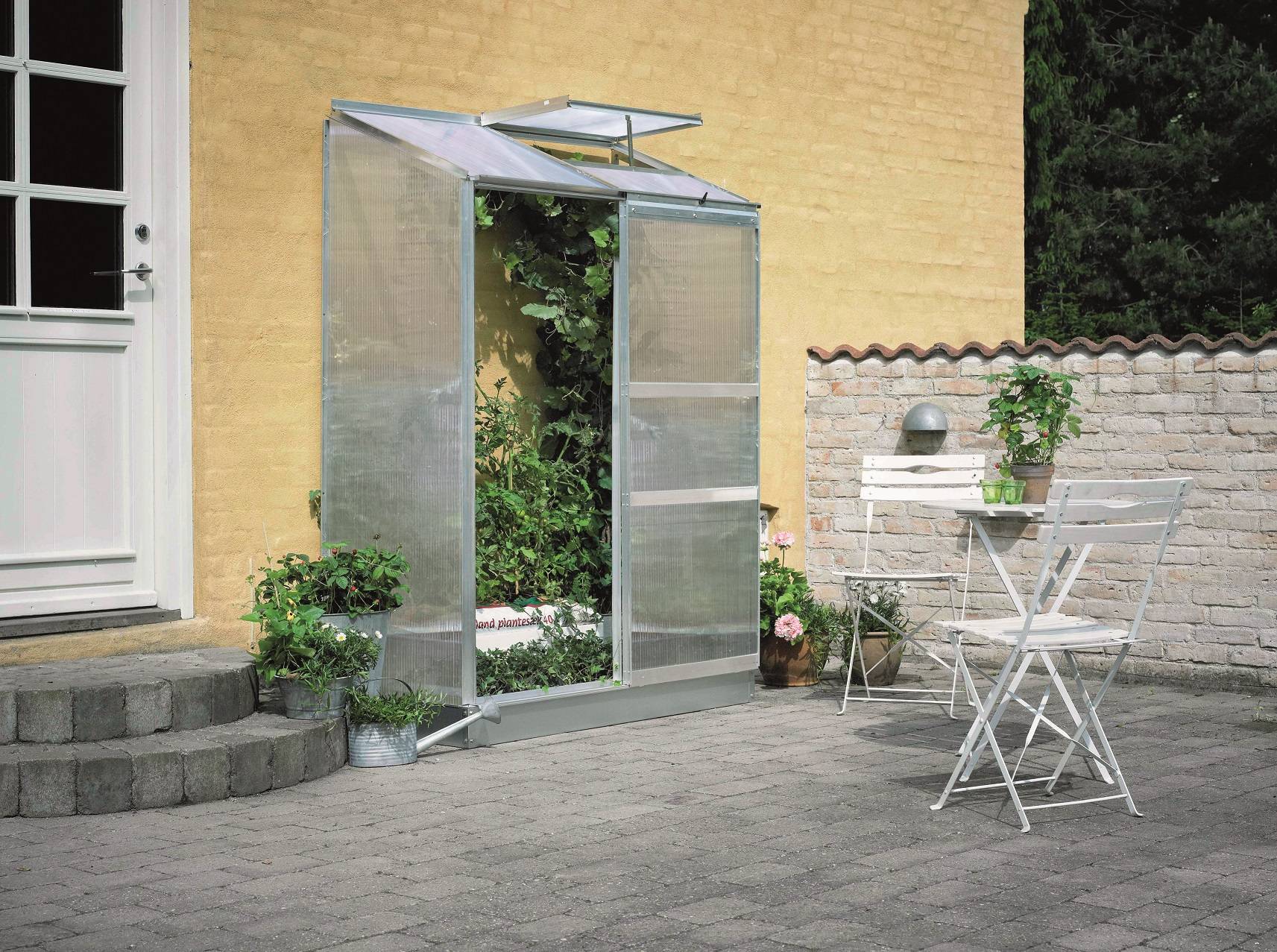 Halls - Serre de jardin adossée polycarbonate aluminium brut 0,9 m² Altan 2 - Halls - Image 1