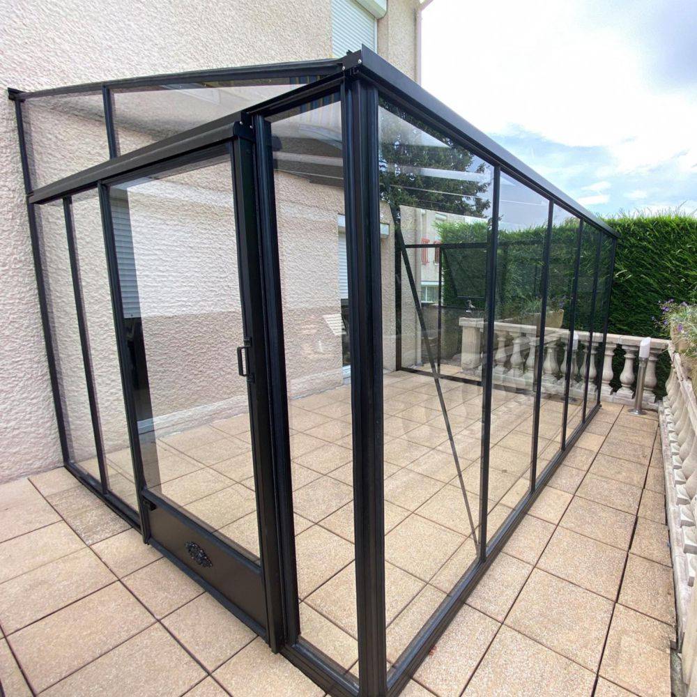 Serre adossée en verre trempé  11,60 m² + embase - Lams