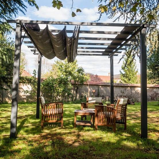 Tonnelle autoportante aluminium + toile coulissante gris 4 x 3 M - Image 6