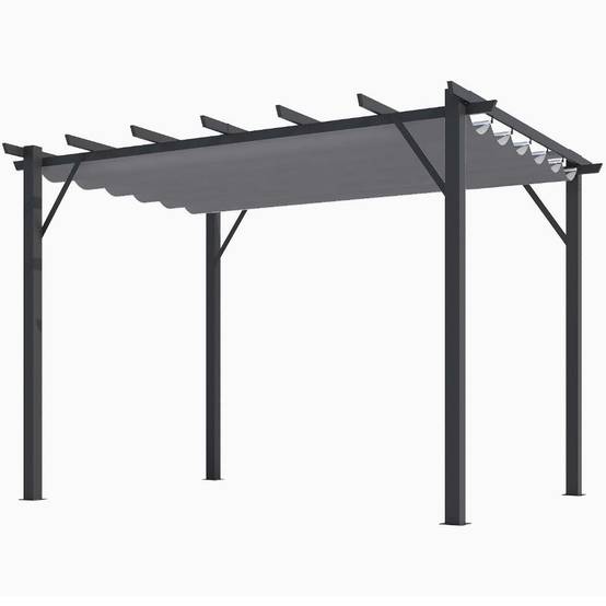 Tonnelle autoportante aluminium + toile coulissante gris 4 x 3 M - Image 2