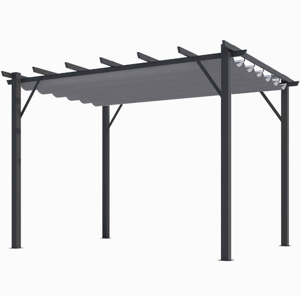 Tonnelle autoportante aluminium + toile coulissante gris 4 x 3 M - Image 2