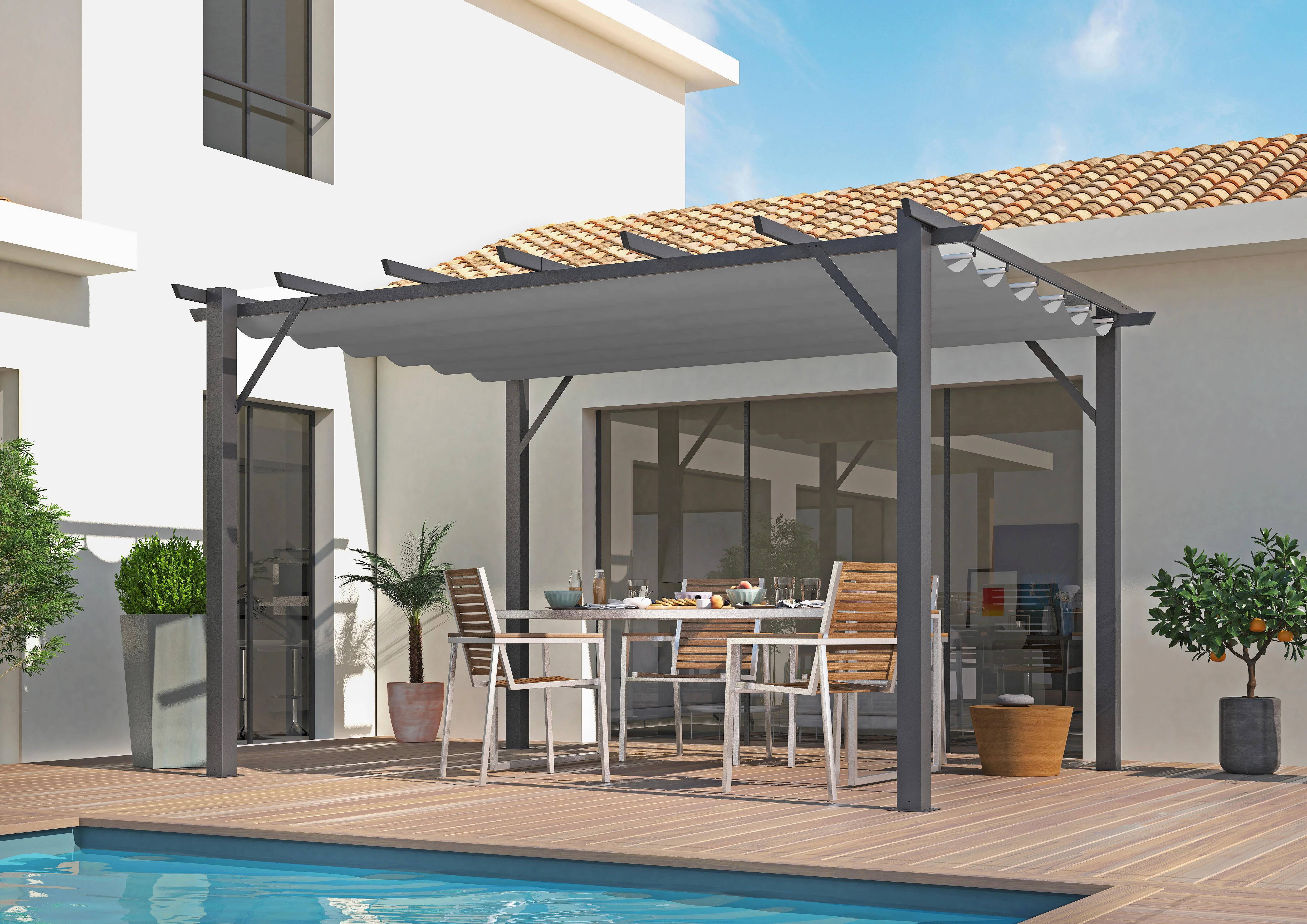 Tonnelle autoportante aluminium + toile coulissante gris 4 x 3 M - Image 16