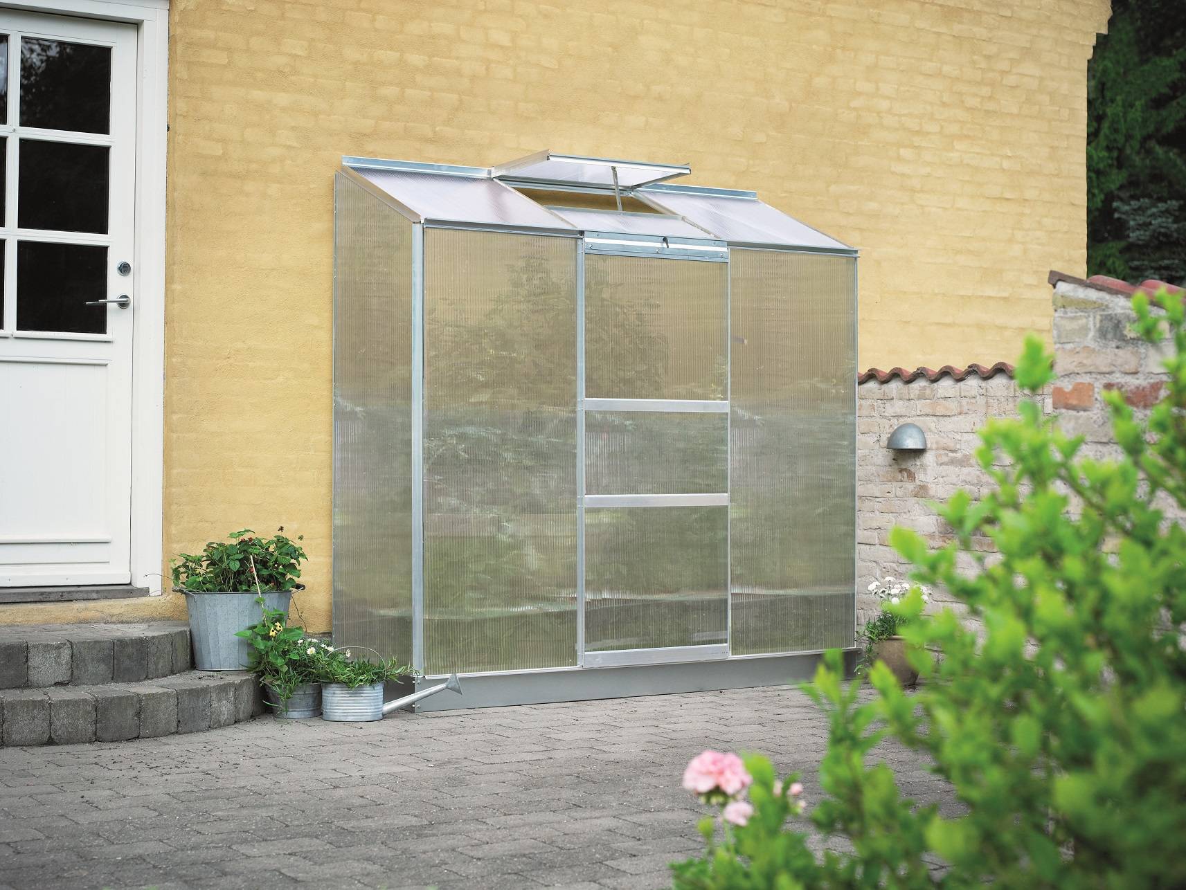 Halls - Serre de jardin adossée polycarbonate aluminium brut 1,3 m² Altan 3 - Halls - Image 1
