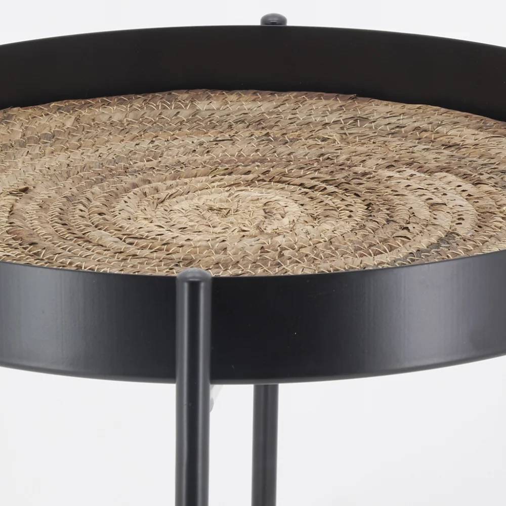 Table ronde métal et jonc noir Ø 45 cm pliable – AUBRY GASPARD - Imagen 3