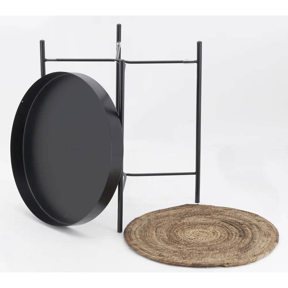 Table ronde métal et jonc noir Ø 45 cm pliable – AUBRY GASPARD - Imagen 1