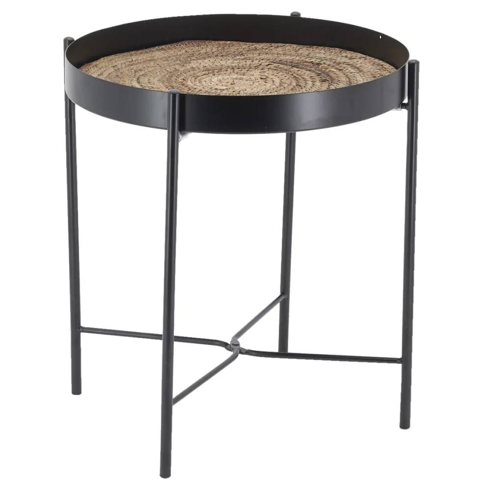 Table ronde métal et jonc noir Ø 45 cm pliable – AUBRY GASPARD - Imagen 2