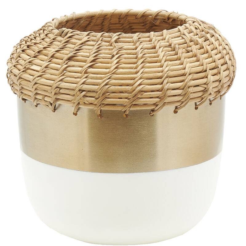 Vase Métal Rotin Blanc Doré Ø 18 cm H 19 cm – AUCUNE - Image 4