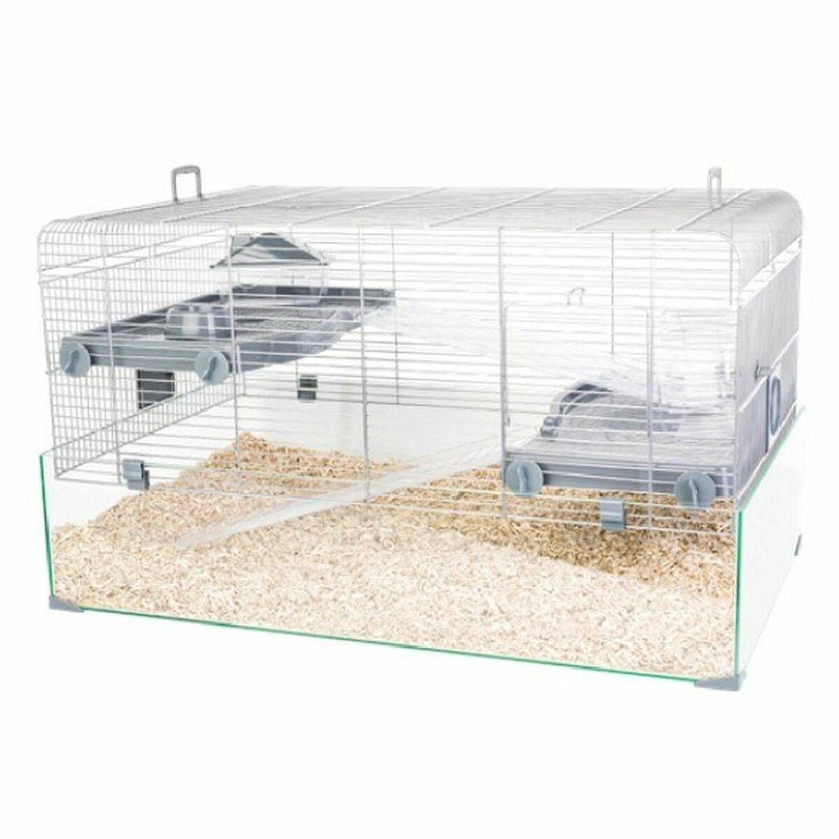 Cage grillagée métal et verre gris L.79 cm l.49 cm H.45 cm Panas Colour - Zolux