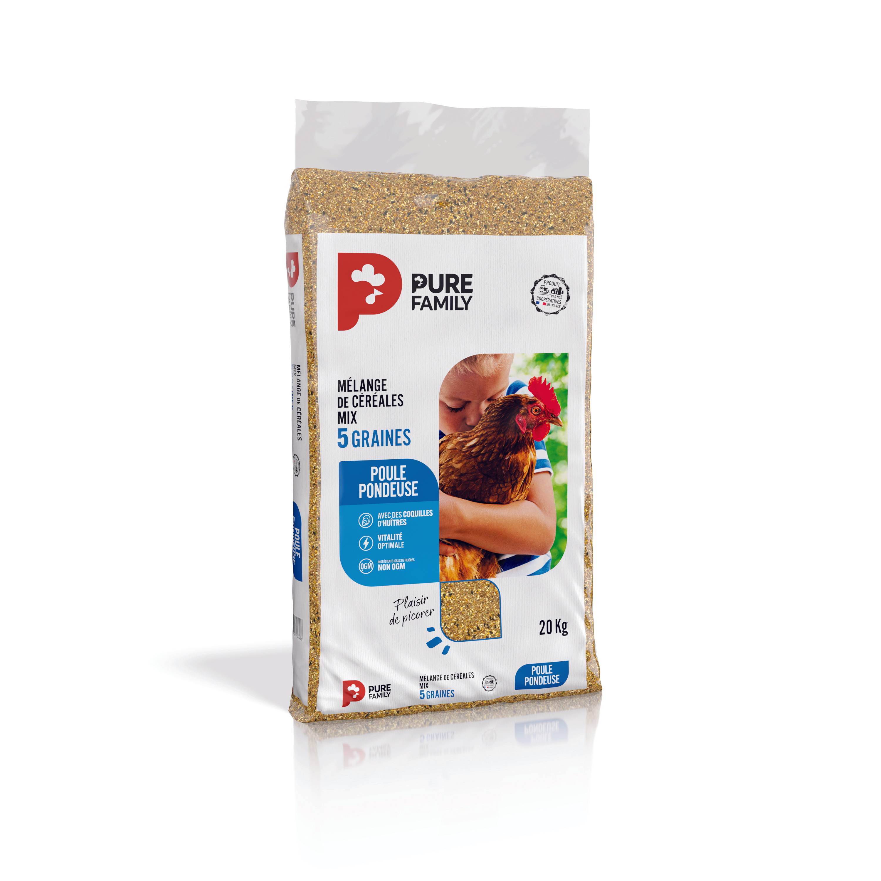 Pure Family - Mélange de céréales pour poules pondeuses 5 graines 20 kg - PURE FAMILY