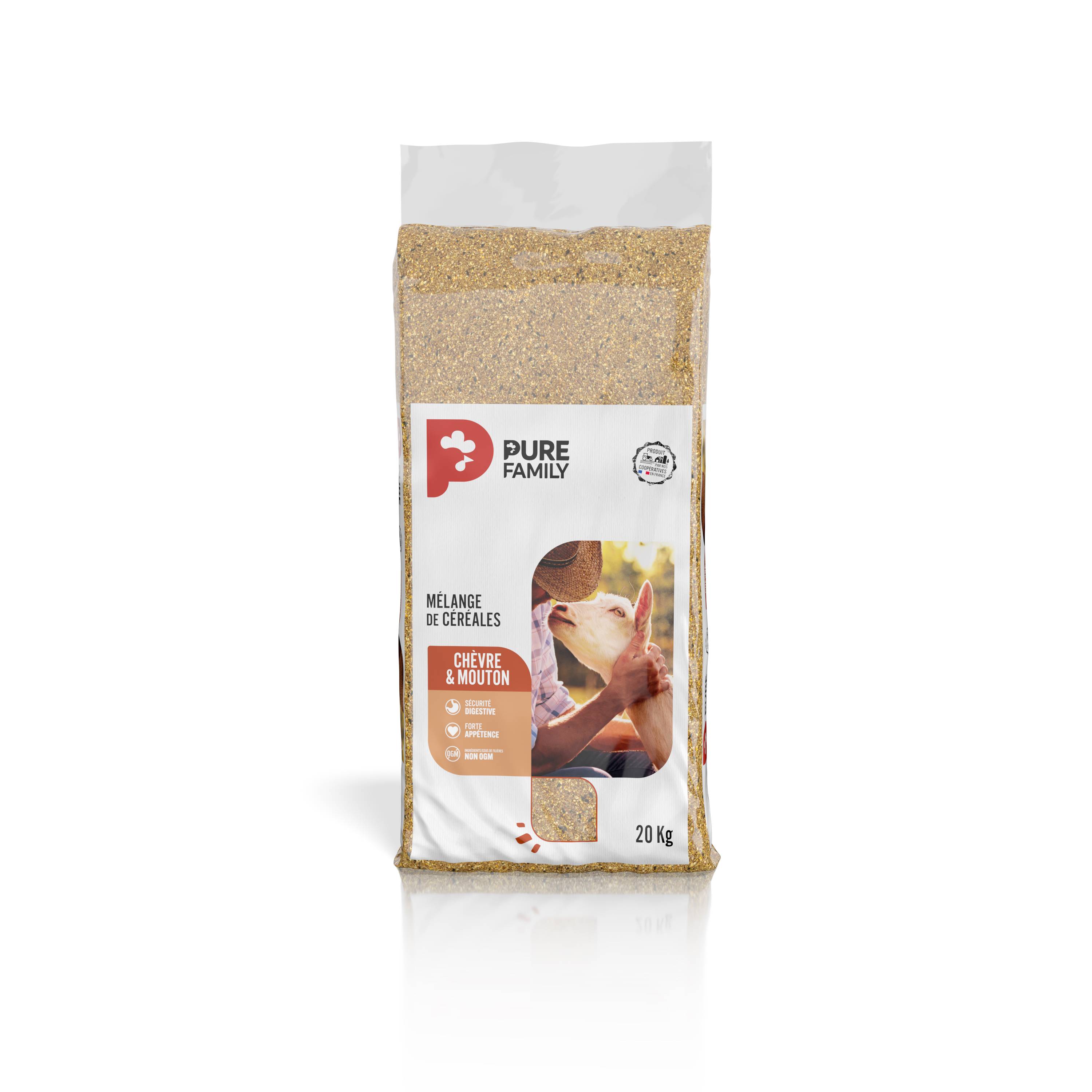 Pure Family - Mélange de Céréales Chèvre et Mouton sans OGM 20 kg - Pure Family - Imagen 1