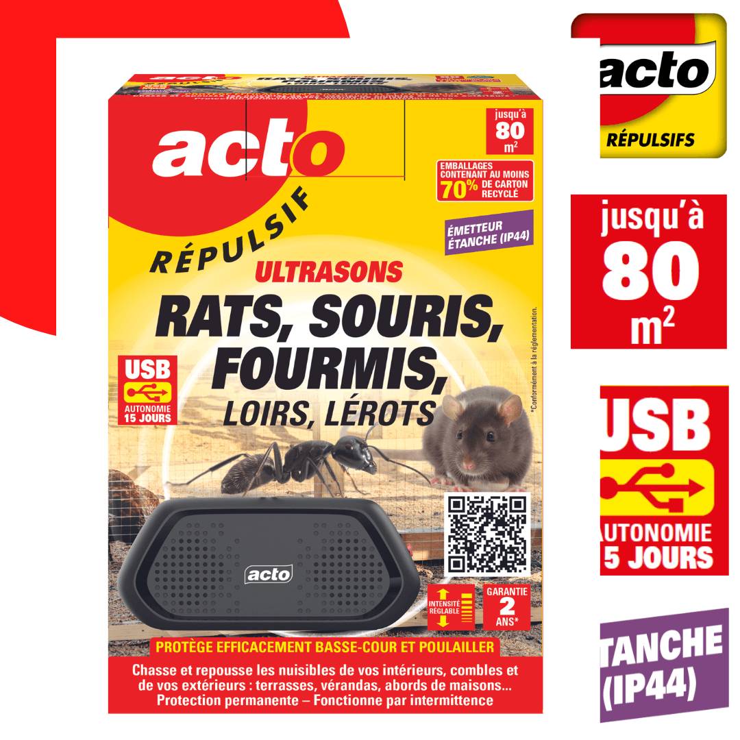 Répulsif Ultrasons Étanche Protection 80 m² – ACTO - Image 1